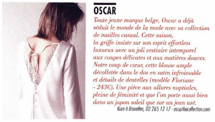 Oscar The Collection shown in Paris Match